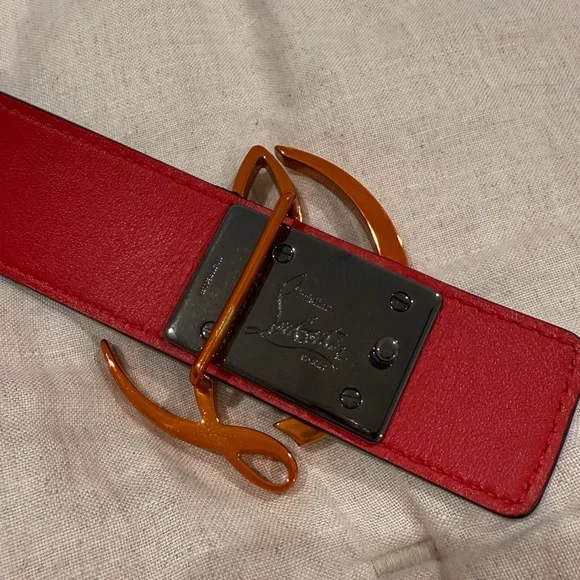 Christian Louboutin Belt with Rose Gold CL Logo - Belt - Calf leather - Brown - Christian Louboutin  main image 3